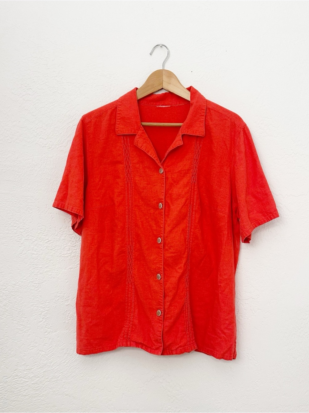 Vintage Linen Coral Red Button Front Shirt